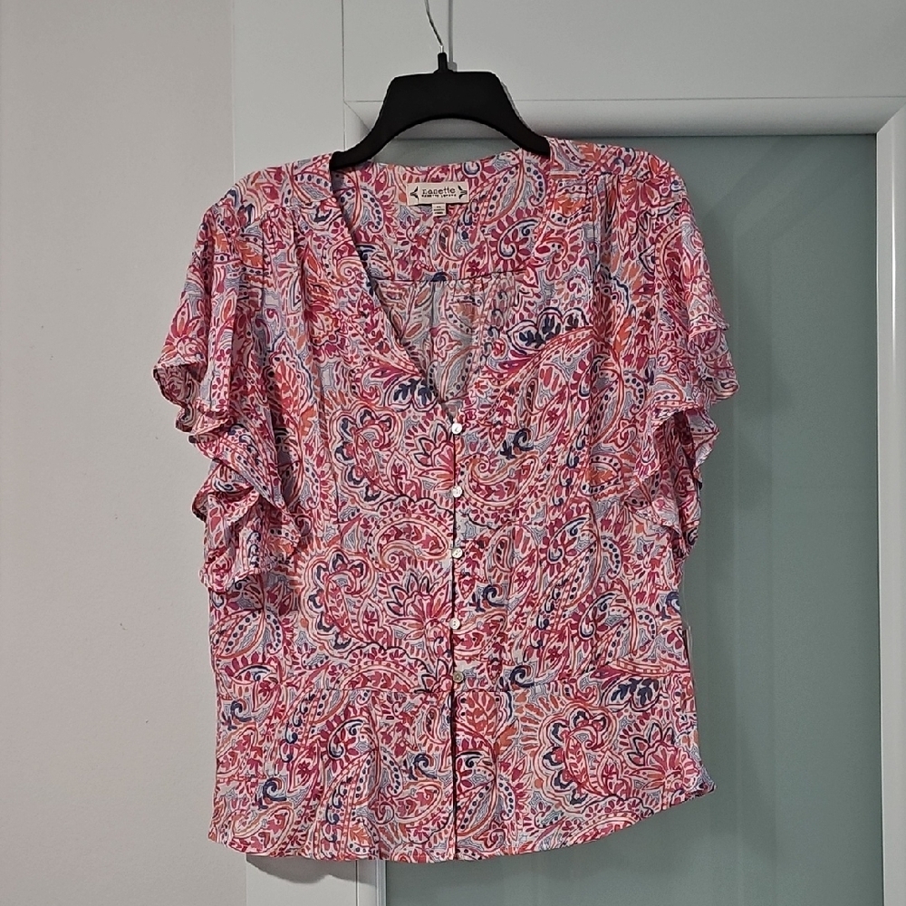 Nanette Lepore Pink Flutter Sleeve Ruffled Blouse